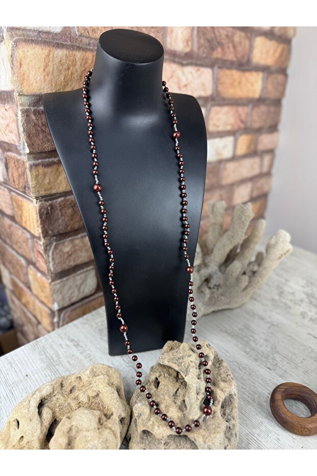 Kahve incili uzun kolye - 3