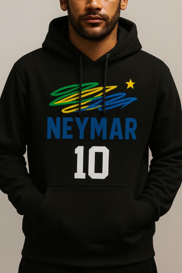 Neymar 10 Hooded Sweatshirt – Brazilian Digital Print Design with 3 Thread Kangaroo Pockets