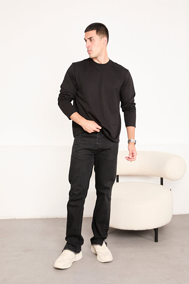 Erkek Basic Uzun Kollu Düz Sweatshirt - 4