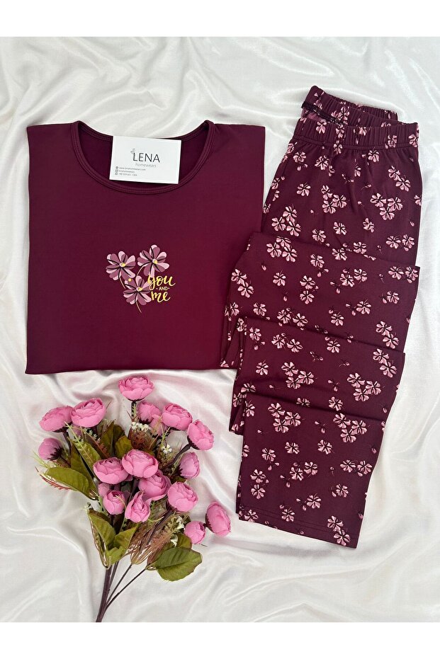 طقم بيجامة صوفيا بنقشة زهرة البرقوق - 1