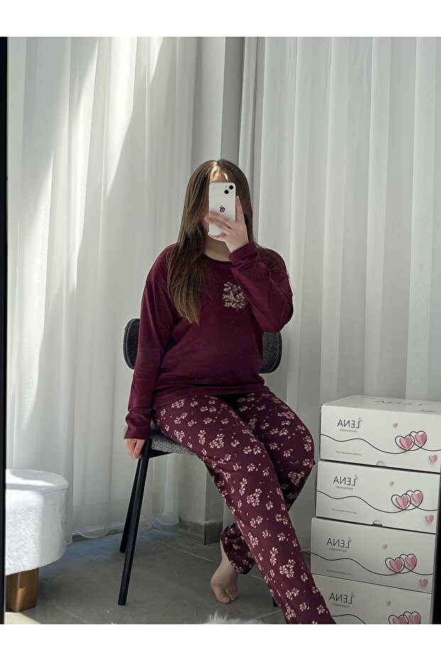 طقم بيجامة صوفيا بنقشة زهرة البرقوق - 4