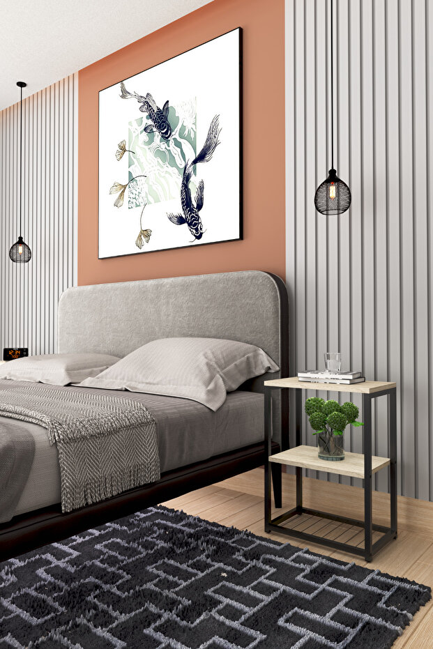 طاولة بجانب السرير بأرجل معدنية وطاولة جانبية - 6