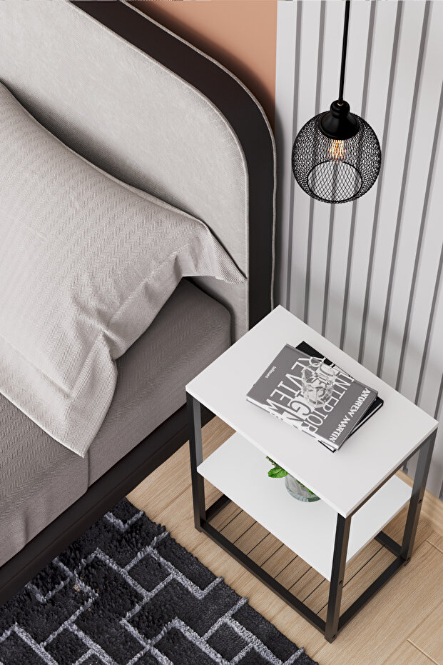 طاولة بجانب السرير بأرجل معدنية وطاولة جانبية - 2