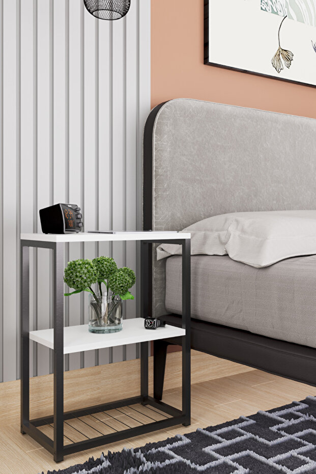 طاولة بجانب السرير بأرجل معدنية وطاولة جانبية - 3