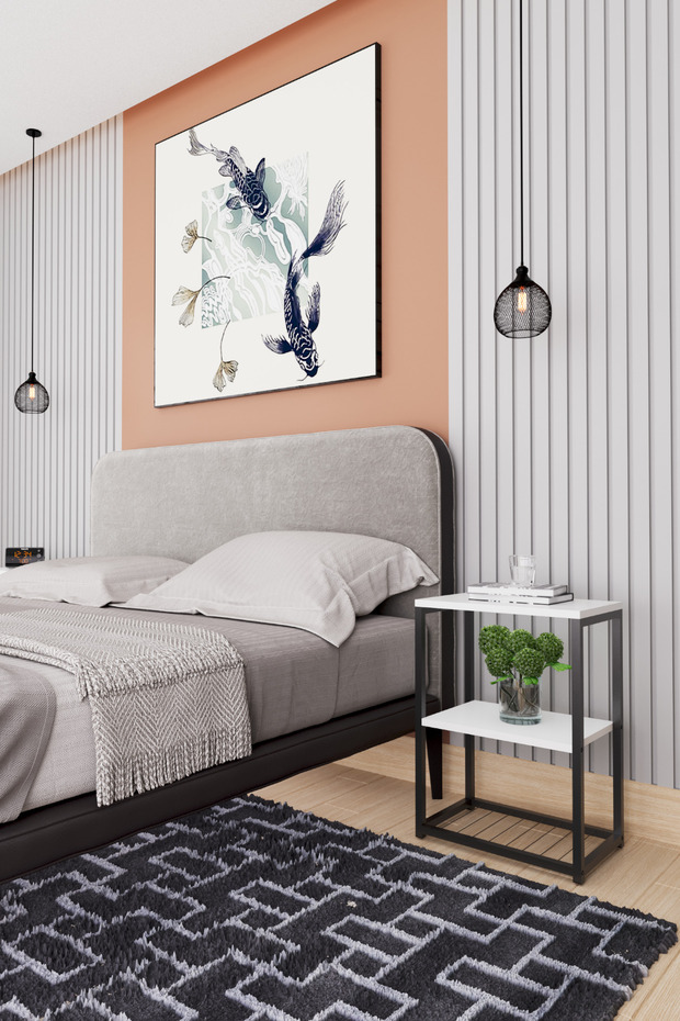 طاولة بجانب السرير بأرجل معدنية وطاولة جانبية - 6