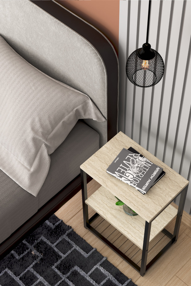 طاولة بجانب السرير بأرجل معدنية وطاولة جانبية - 2