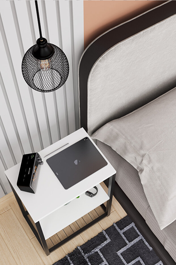 طاولة بجانب السرير بأرجل معدنية وطاولة جانبية - 4