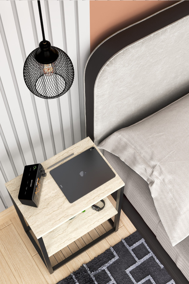 طاولة بجانب السرير بأرجل معدنية وطاولة جانبية - 4