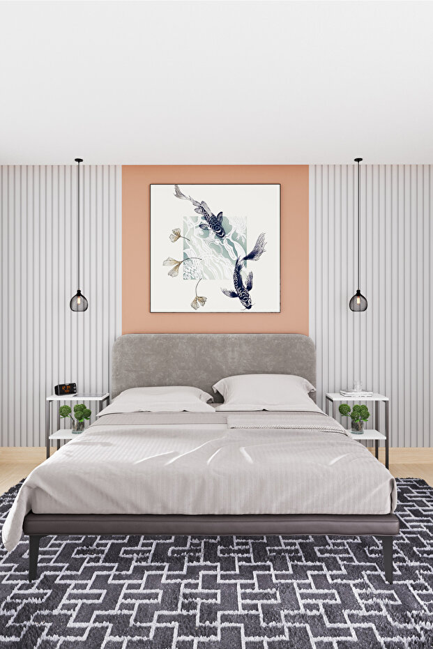 طاولة بجانب السرير بأرجل معدنية وطاولة جانبية - 7