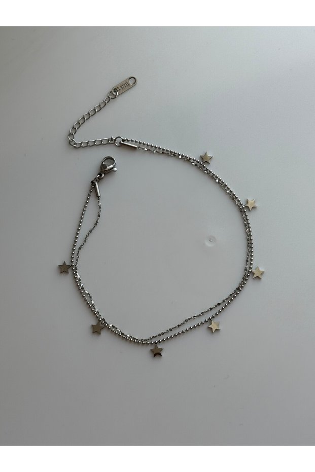 Steel Silver Double Row Elegant Star Anklet - Does Not Darken -