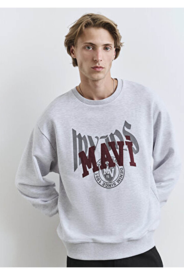 Baskılı Gri Erkek Sweatshirt M0S10389-82498 - 1