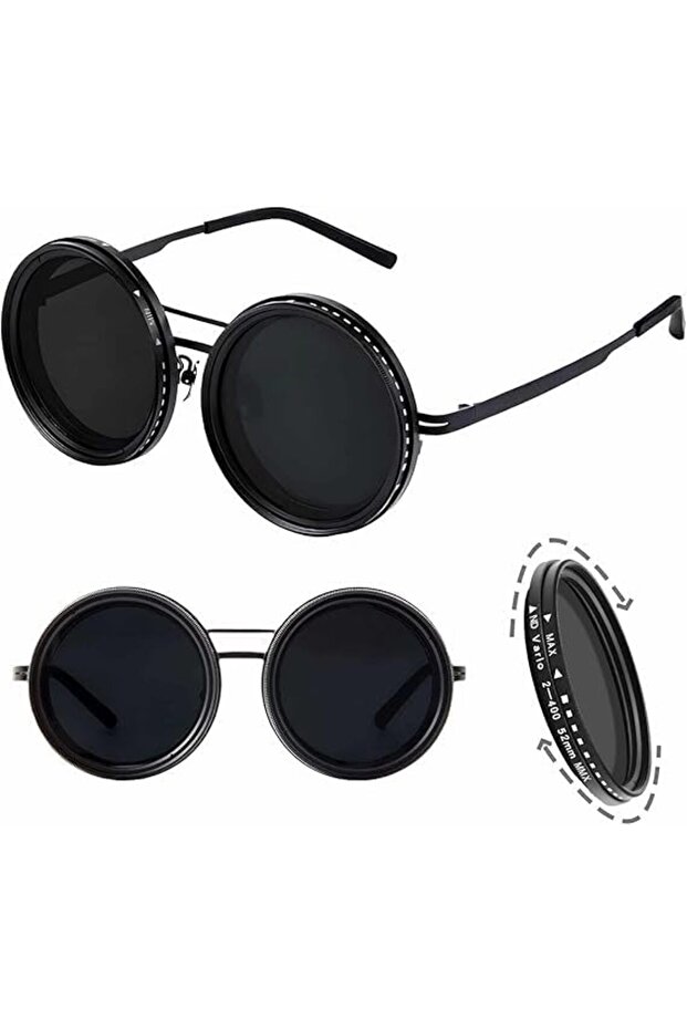 Adjustable Tint Polarized Round Sunglasses – ND9 Stepless Lens with 1-9 Gear Light Control