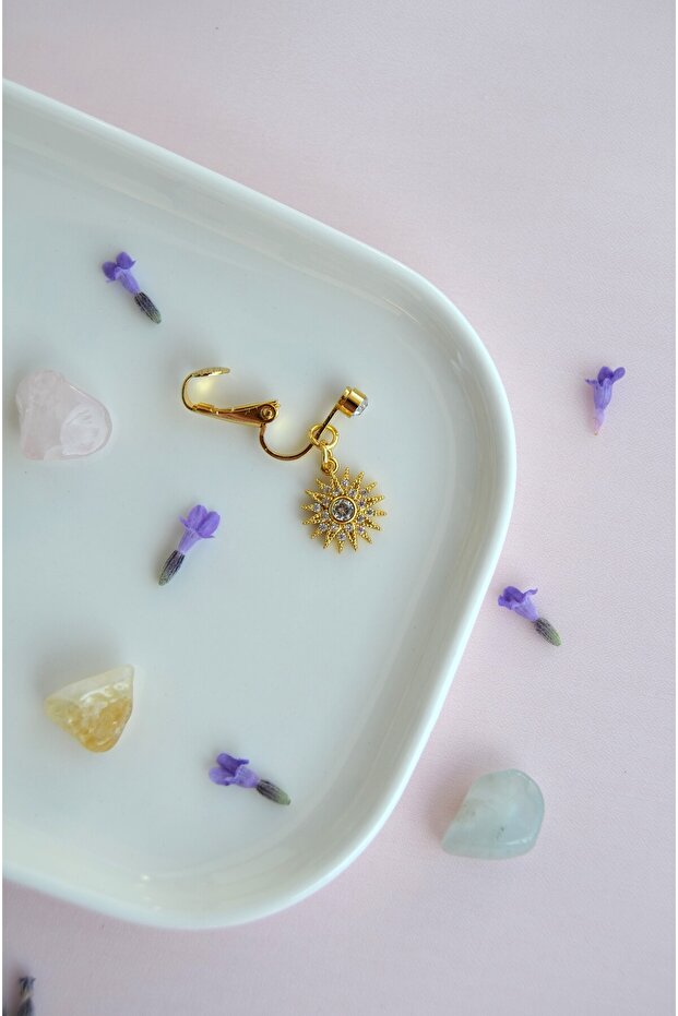 Mıknatıslı Göbek Piercing – Deliksiz Kullanım Zirkon Taşlı Deliksiz Güneş Figürlü - 6