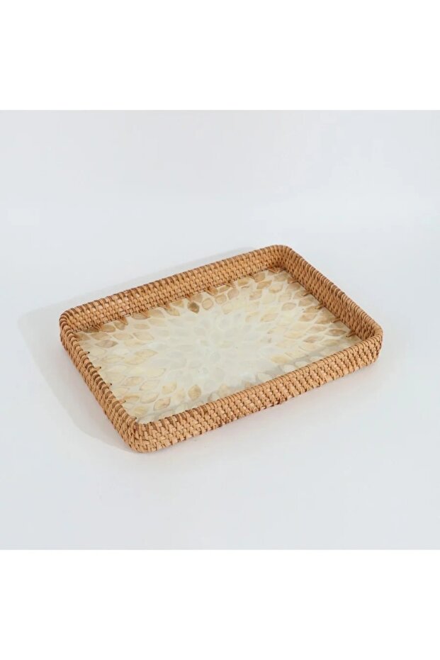 طقم صينية تقديم من الخيزران بقاعدة مزخرفة – قطعتين - 2