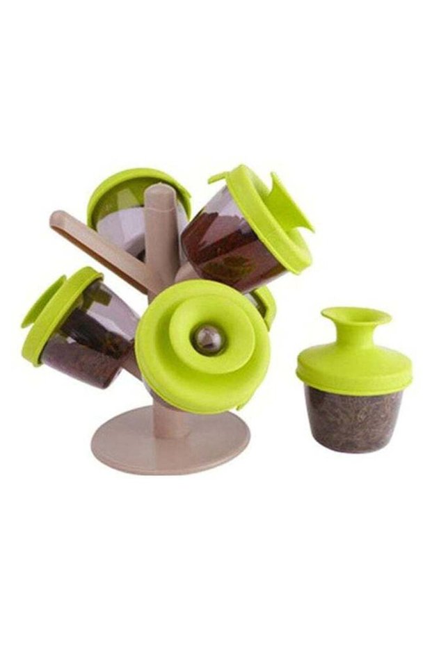6-Piece Spice Jar With Rack Green/Grey/Beige