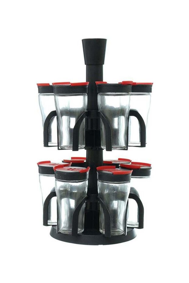 12-Piece Spice Jar With Rack Clear/Black/Red
