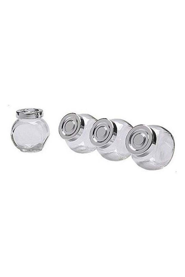 Jar Of Spices, Glass, Aluminum, 4 Pieces Clear 8cm