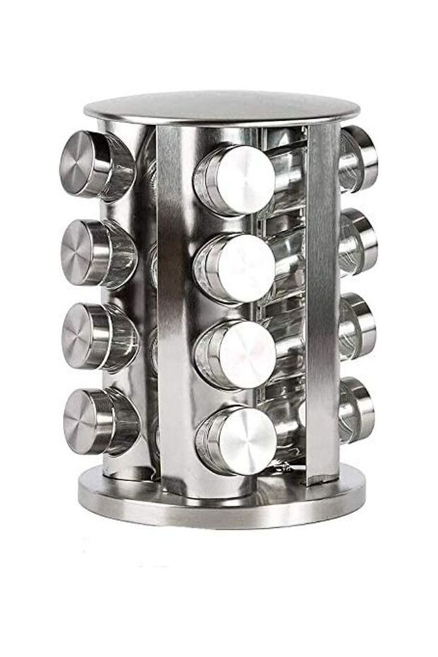16 Glass Jars Spice Rack Set Silver 20x20x30cm