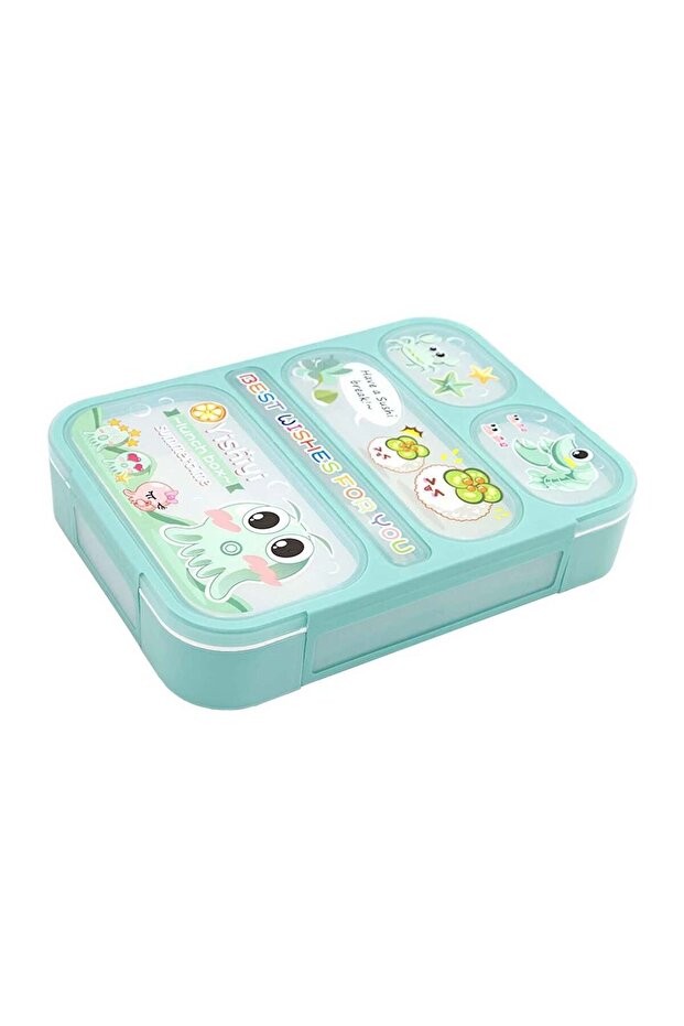 Bento Lunch Box with Cutlery and 5 Compartments, Suitable for Microwave and Dishwasher, Green 800ml