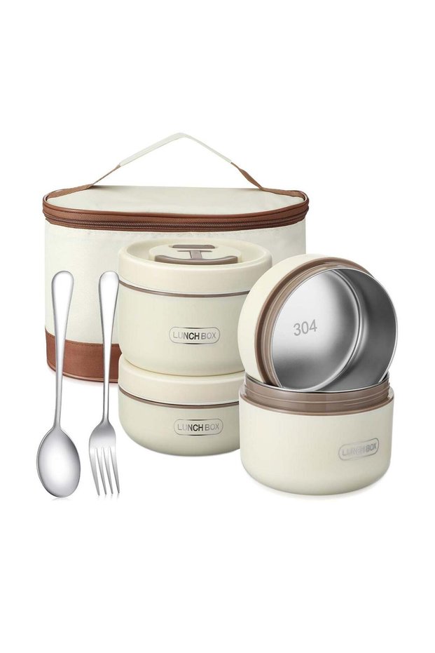 4 Pcs Insulated Bento Box Portable Stainless Steel Food Container Round Microwave Safe Stackable Le