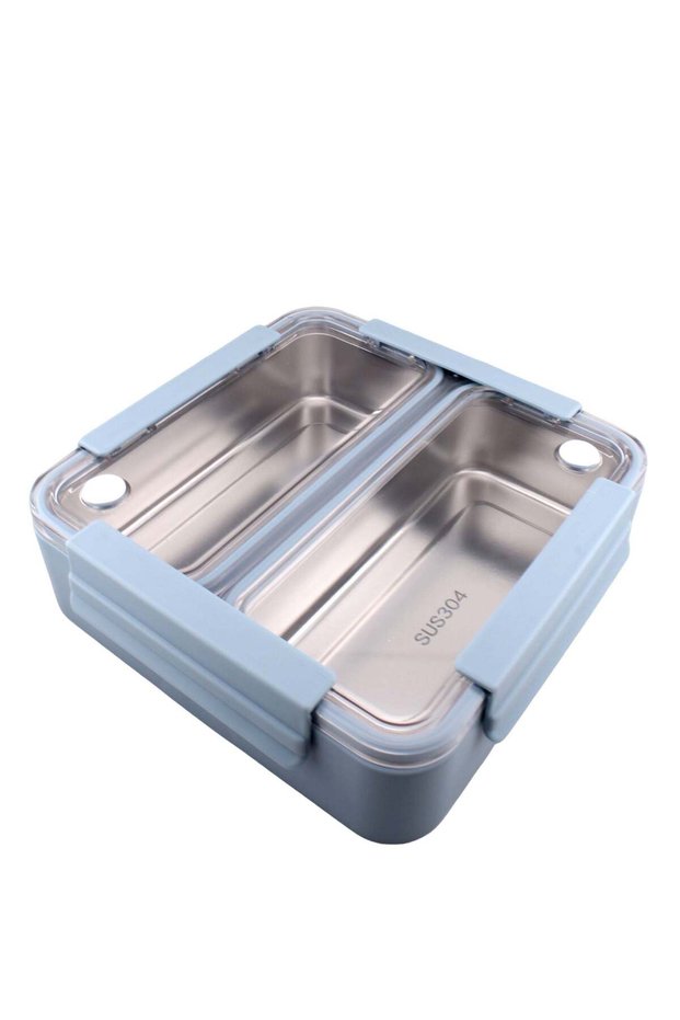 BrainGiggles 2 Compartments Stainless Steel Lunch Box with Removable Inner Tray Leak Proof Bento Bo