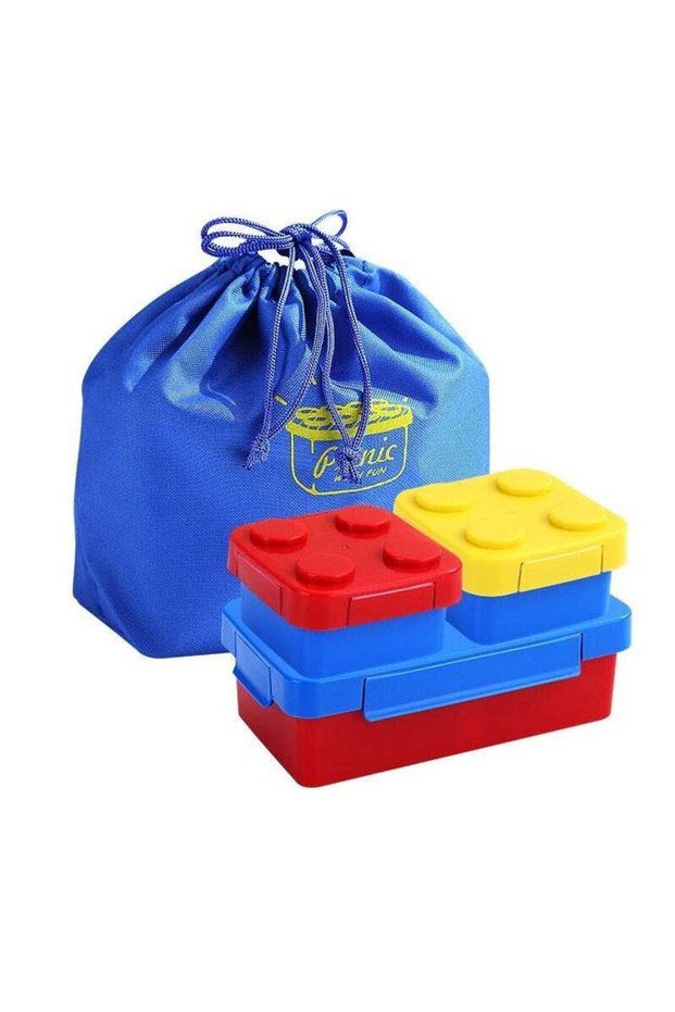 Creative Stackable Block Style PP Lunch Box 3 Separate Compartments Snack Fruit Salad Container Fun