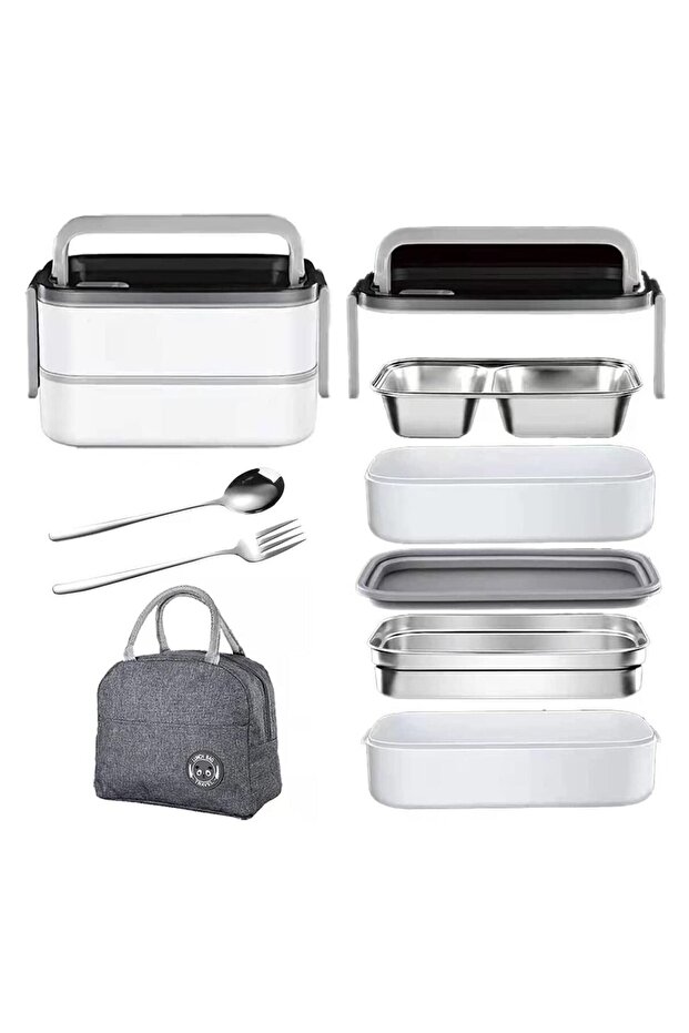 Stainless Steel Bento Lunch Box,1400ml 2 Layer Meal Lunch Container With Bag