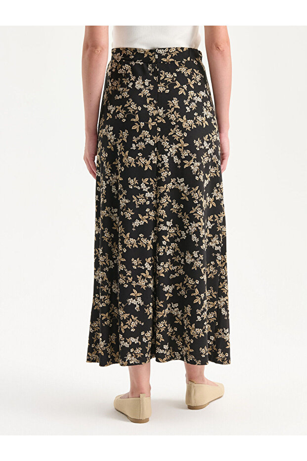 LCW Grace Siyah Beli Lastikli Çiçekli Etek W5FL94Z8 - 4