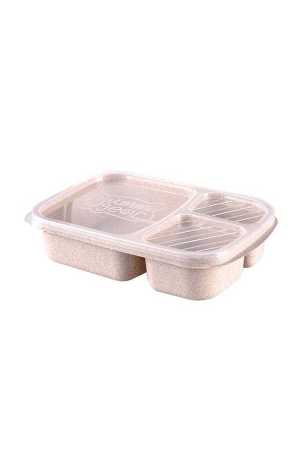 3-Grid Lunch Box With Lid Beige/Clear 23.5x15x5cm