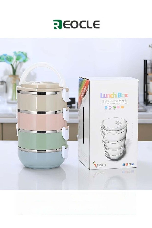 4 Stackable Lunch Containers for Adults Kids Modern Minimalist Design Bento Box Leak-Proof Lunchbox
