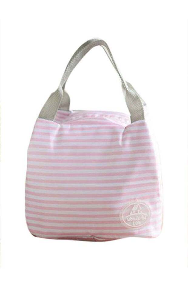Insulated Lunch Bag Pink/White/Grey 15.5x21x17cm