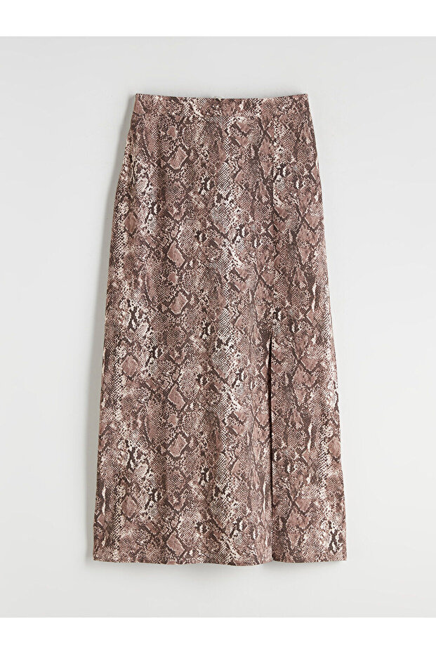 LCW Vision Siyah Beli Fermuarlı Yılan Derisi Desenli Etek W5KA33Z8 - 1