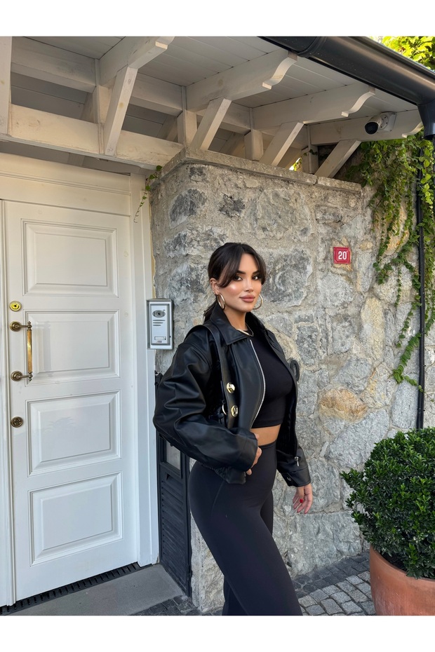 سترة جلدية سوداء بومبر - 6