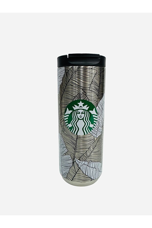 ترمس معدني منقوش بأوراق رمادية 355 مل - 1