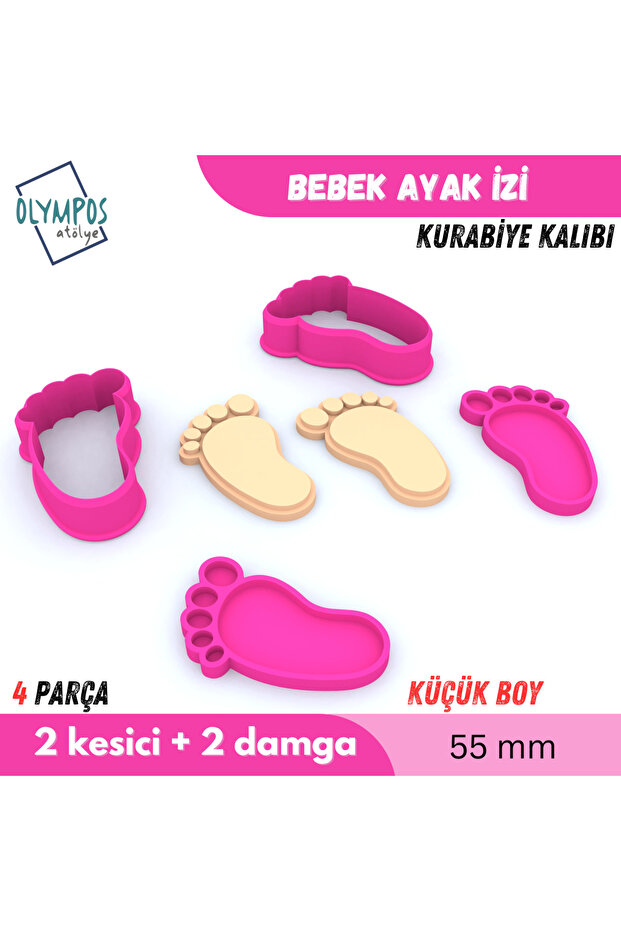 Pink Baby Footprint | Small Size | 55mm | 4 Pieces | Cookie - Sugar Dough - Play Dough Mold Set