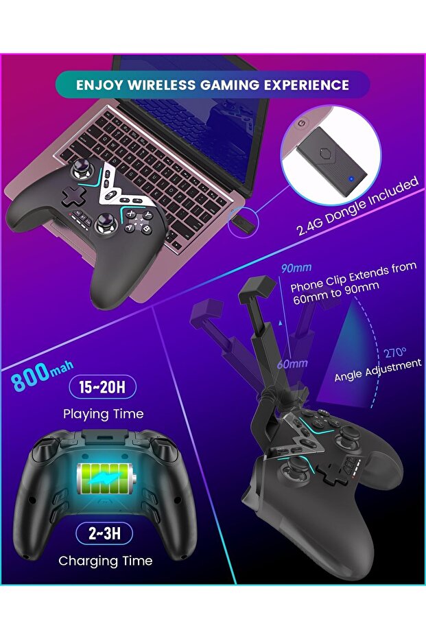 Bluetooth Controller Windows Pc/Iphone/Android/Switch/Steam Os/Tv 2.4G Wireless Game Controller Usb - 6
