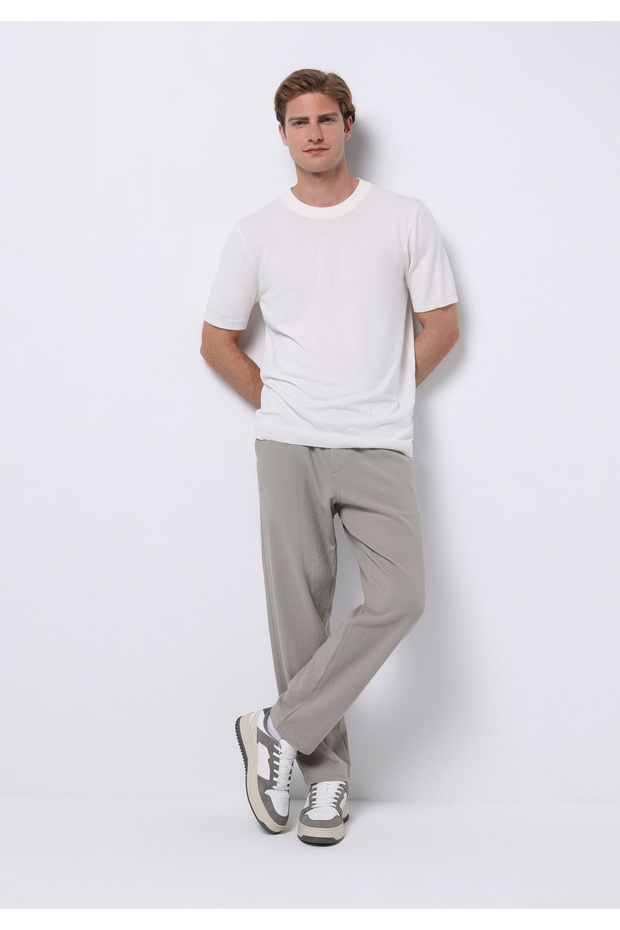 Regular Fit Orta Bel Düz Paça Erkek Taş Pantolon - 3