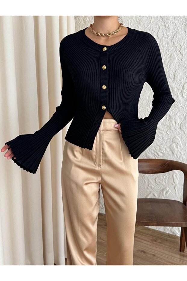 İspanyol Kol Annetta Triko Hırka Siyah - 7