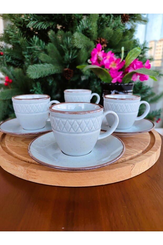 Antique 6 Kişilik Kahve Fincan Takımı - Gri 12 pcs. 90 ml - 2