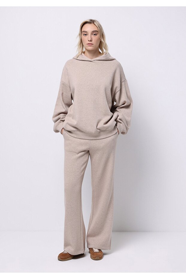 Regular Fit Mid Waist Straight Women's Beige Sweatpants