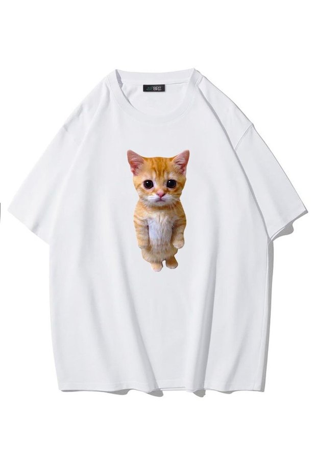 Unisex Oversize Cute Cat T-Shirt White