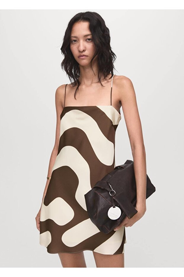 Desenli saten elbise - 1