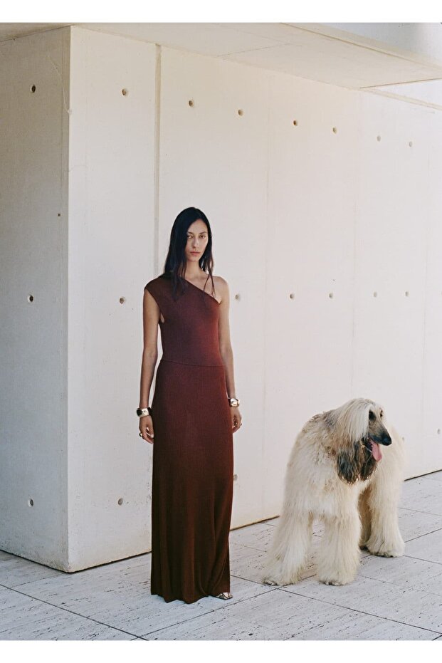 Asimetrik triko elbise - 7