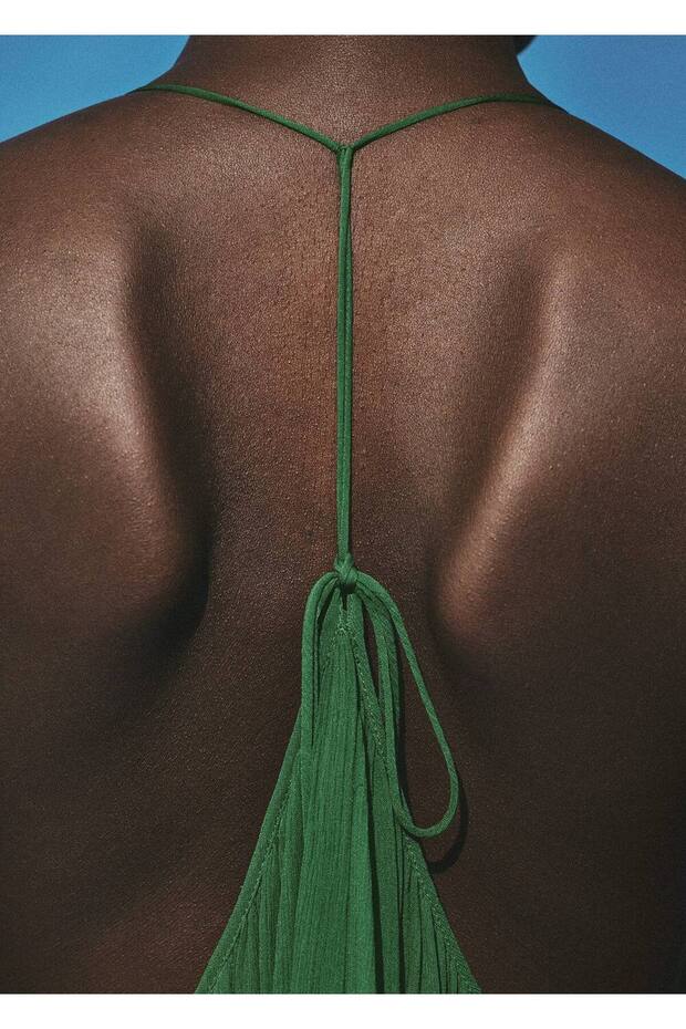 Pileli sırt dekolteli bluz - 5