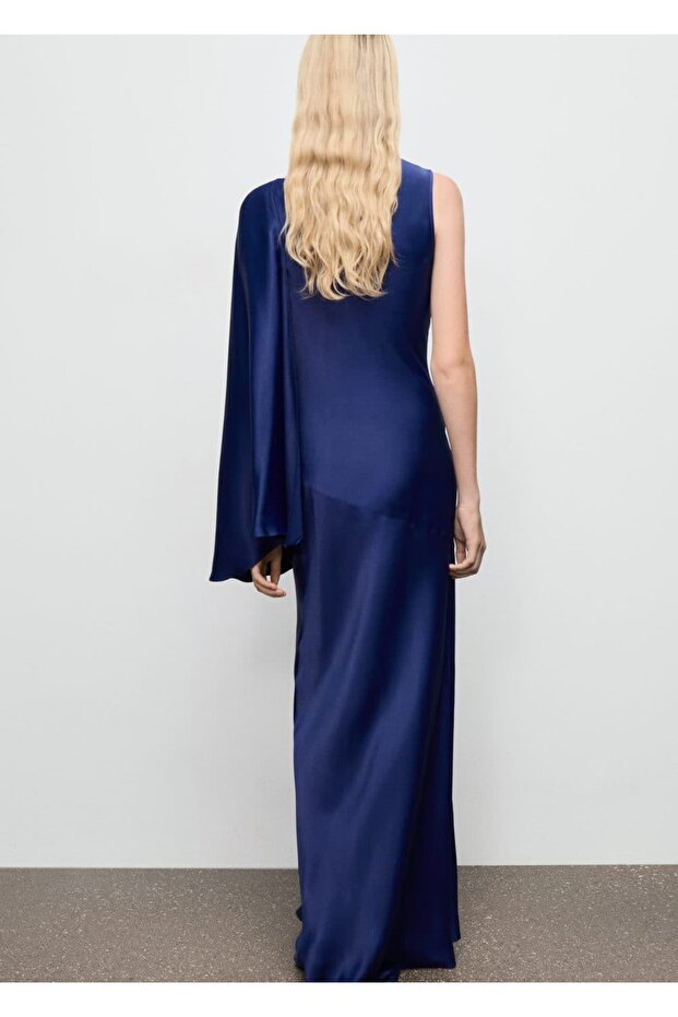 Asimetrik saten elbise - 4