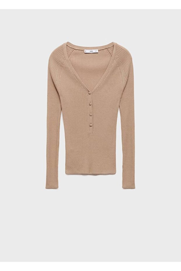 V yaka lastik örgü kazak - 3