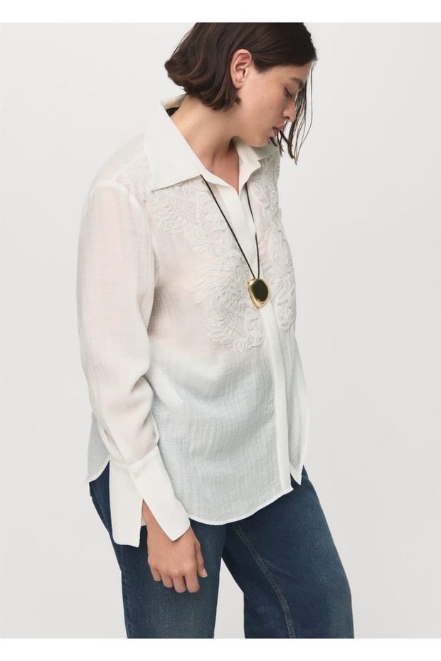 Yamalı lyocell gömlek - 8