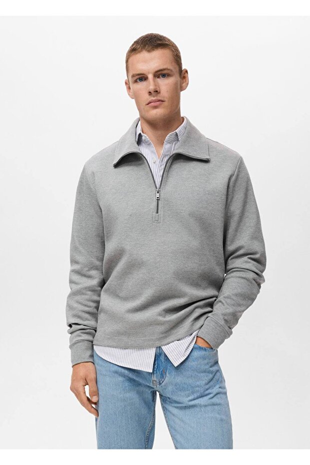 Fermuarlı pamuklu sweatshirt - 1