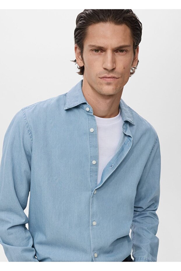 %100 pamuklu chambray gömlek - 8