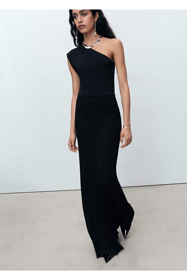 Asimetrik triko elbise - 7